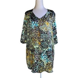 Amrita Singh Abstract Animal Print Sild Tunic Length Blouse Pockets Size Medium
